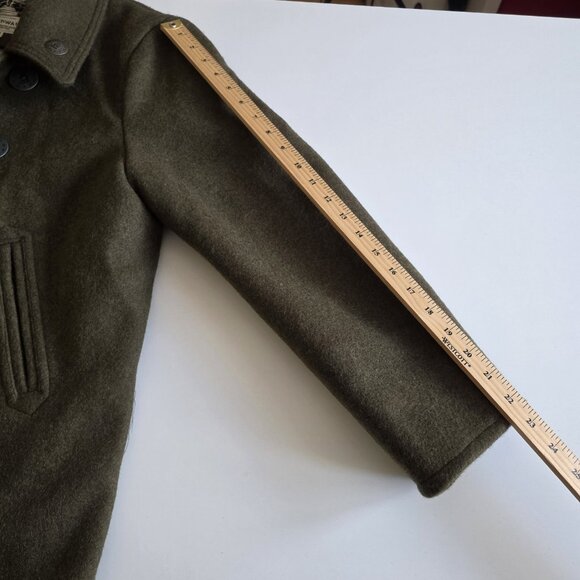 & Sons Heavy Wool Blend Peacoat Mens M Military Green Elbow Patches Storm Collar - Picture 5 of 16
